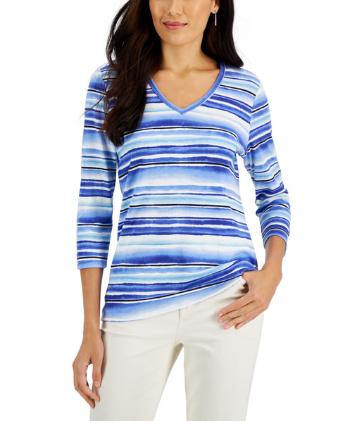 Women's Waterview-Stripe 3/4-Sleeve Top